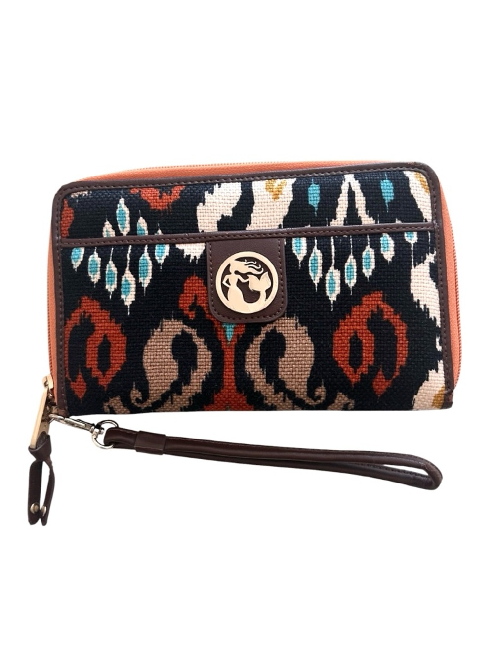 Spartina 449 Zip Around Wallet Wristlet in Christina Ikat Brown Orange Blue